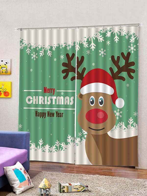 

2 Panels Christmas Elk Letters Print Window Curtains, Multi