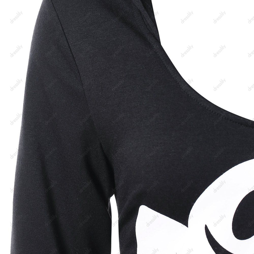 

Asymmetric Lace Up Graphic Halloween Longline Hoodie, Black