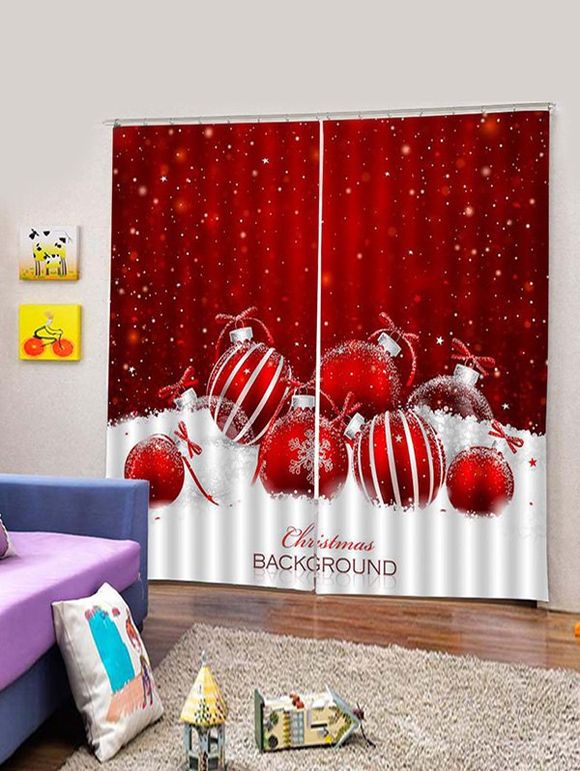 Rideaux de Fenêtre de Noël Boule et Flocon de Neige Imprimés 2 Pièces - Rouge W28 X L39 INCH X 2PCS