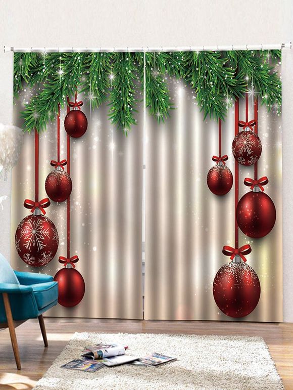 Rideaux de Fenêtre de Noël Motif de Boule Rouge 2 Pièces - multicolor W28 X L39 INCH X 2PCS