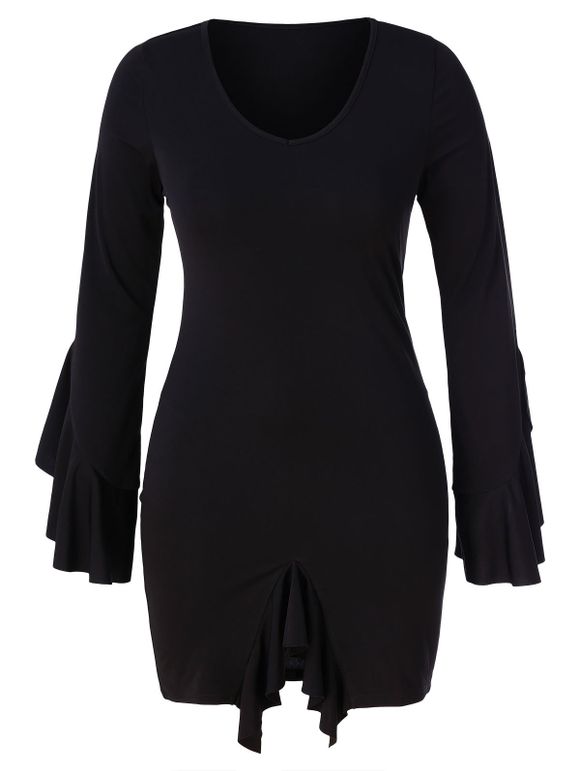 Robe Grande Taille à Col Bénitier à Volants - Noir L