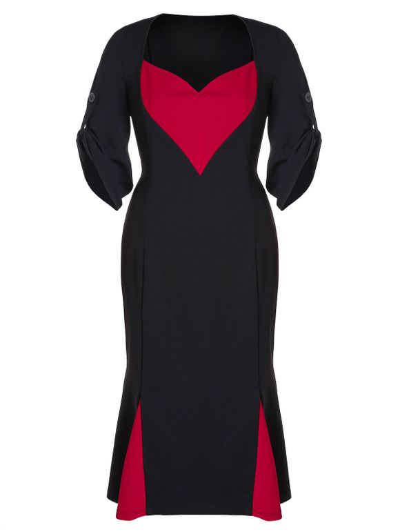 Robe Sirène Grande Taille à Col en Forme de Cœur - Noir L