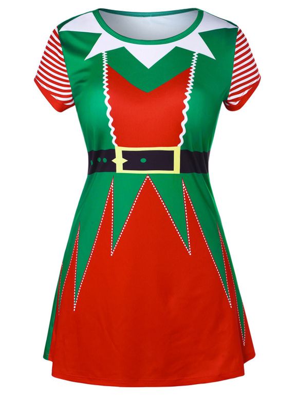 Mini Robe de Noël de Grande Taille à Manches Courtes - multicolor 1X