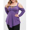T-shirt Panneau en Dentelle de Grande Taille à œillet Détaillé - Pourpre L