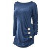 T-shirt Bouton Détaillé Latérale de Grande Taille à Manches Longues - Bleu 1X