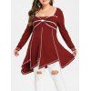 T-shirt Embelli de Nœud Papillon de Grande Taille à Col Carré - Rouge Vineux L