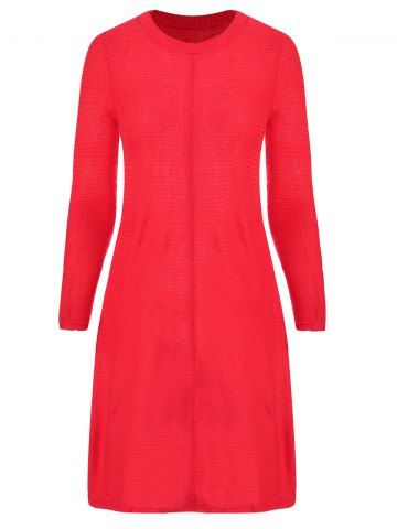 Robe en Tricot à Col Rond à Manches Longues