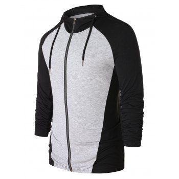 

Raglan Sleeve Drawstring Color Block Hoodie, Light gray