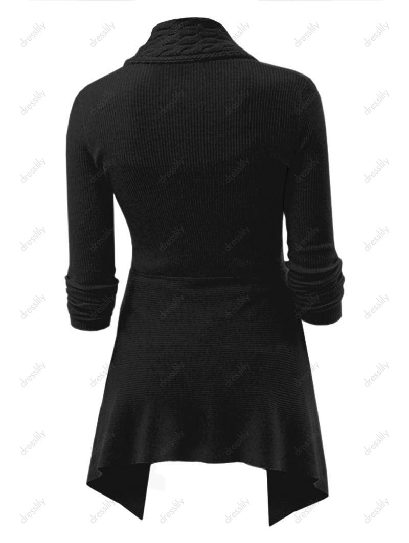 [76 OFF] 2021 Cable Knit Buckle Asymmetrical Cardigan In BLACK DressLily