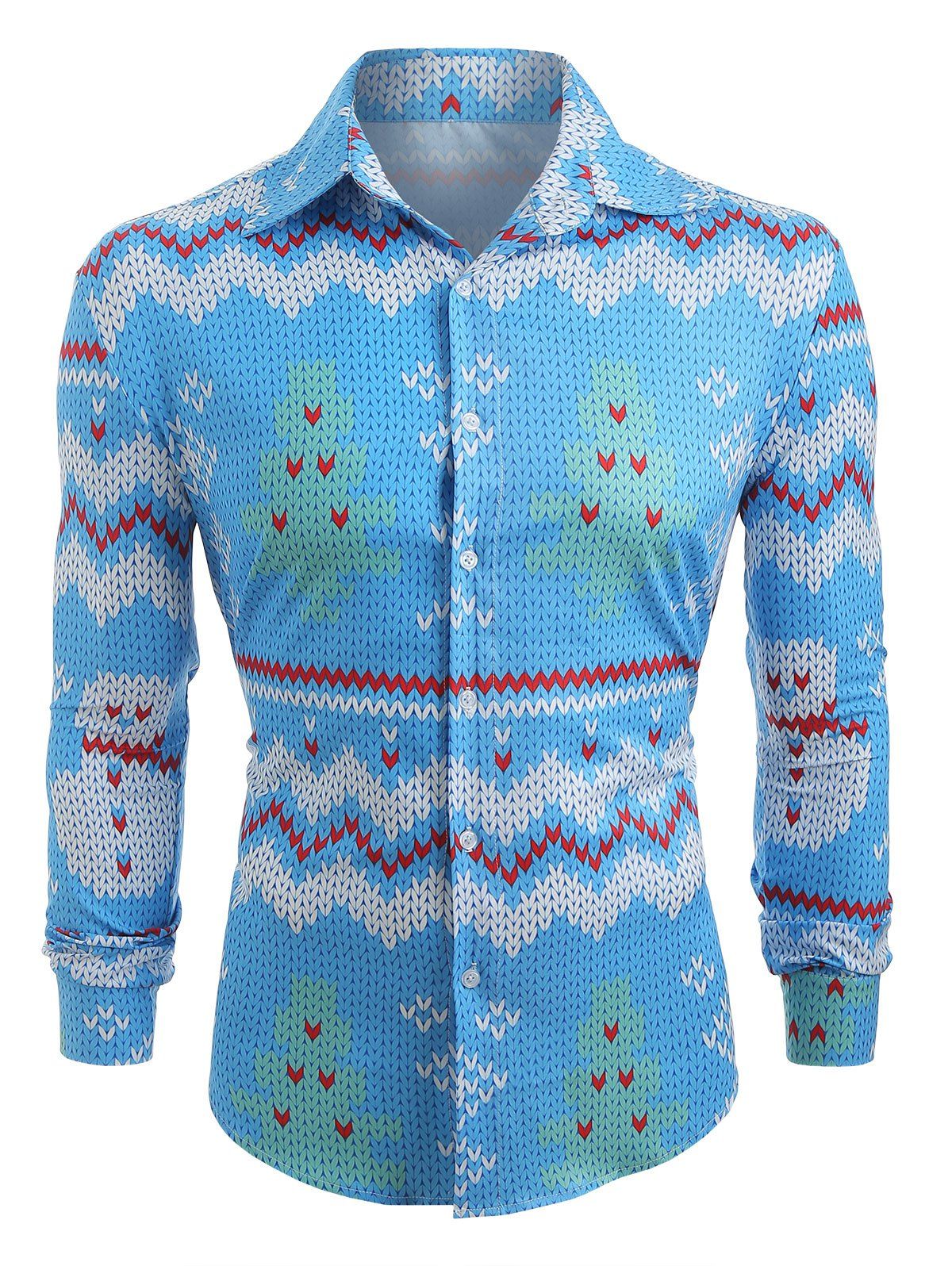 Chemise à manches longues à motif blé de Noël - Bleu Ciel 2XL