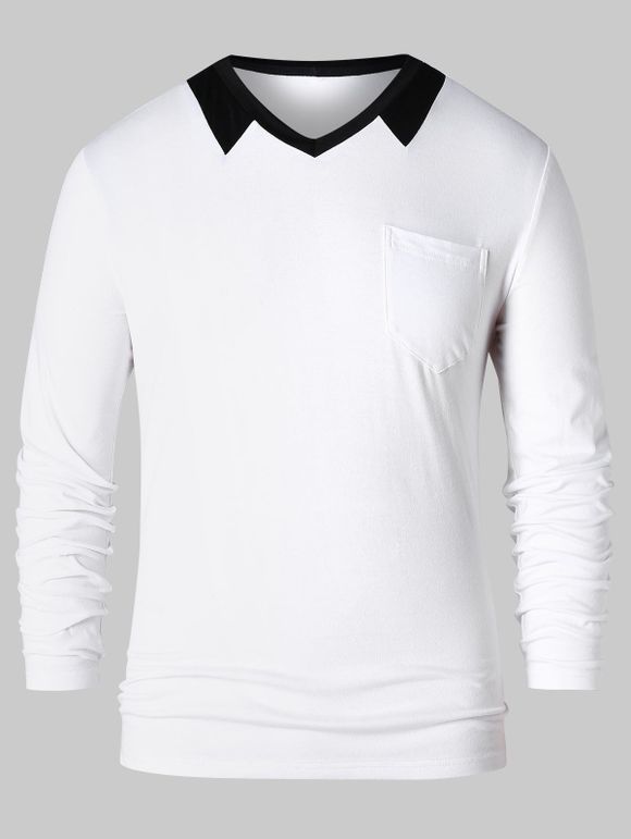 T-shirt en Couleur Contrastée avec Poche en Avant - Blanc 2XL