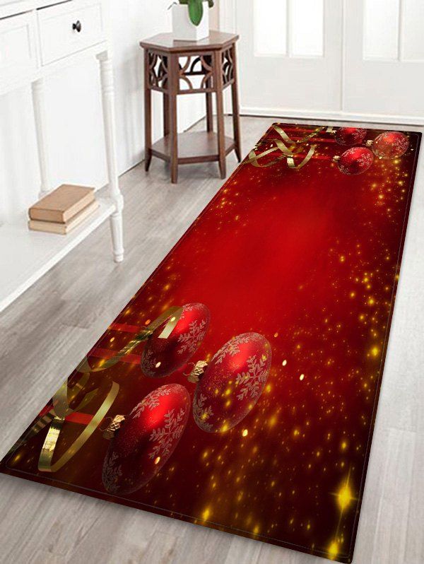 

Red Christmas Balls Pattern Non-slip Area Rug, Lava red