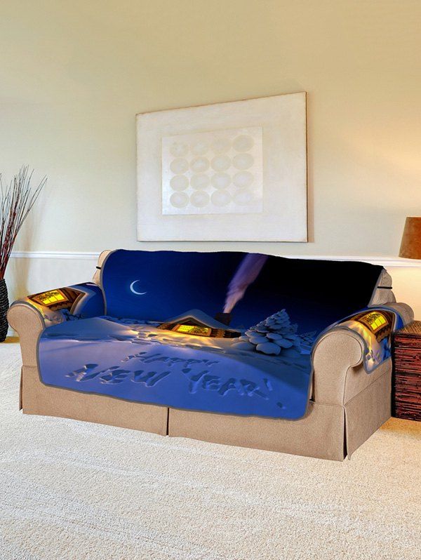 

Christmas Night House Pattern Couch Cover, Ocean blue