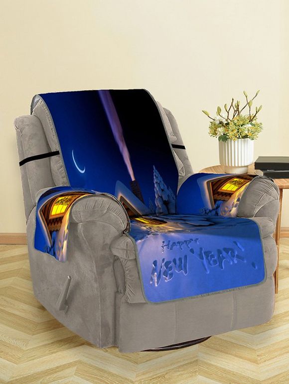 Housse de Canapé de Noël Motif de Maison de Soir - Bleu Océan SINGLE SEAT