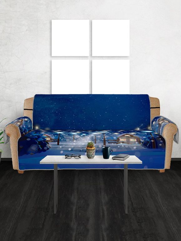 Housse de Canapé de Noël Motif de Soir - Bleu Foncé Toile de Jean THREE SEATS