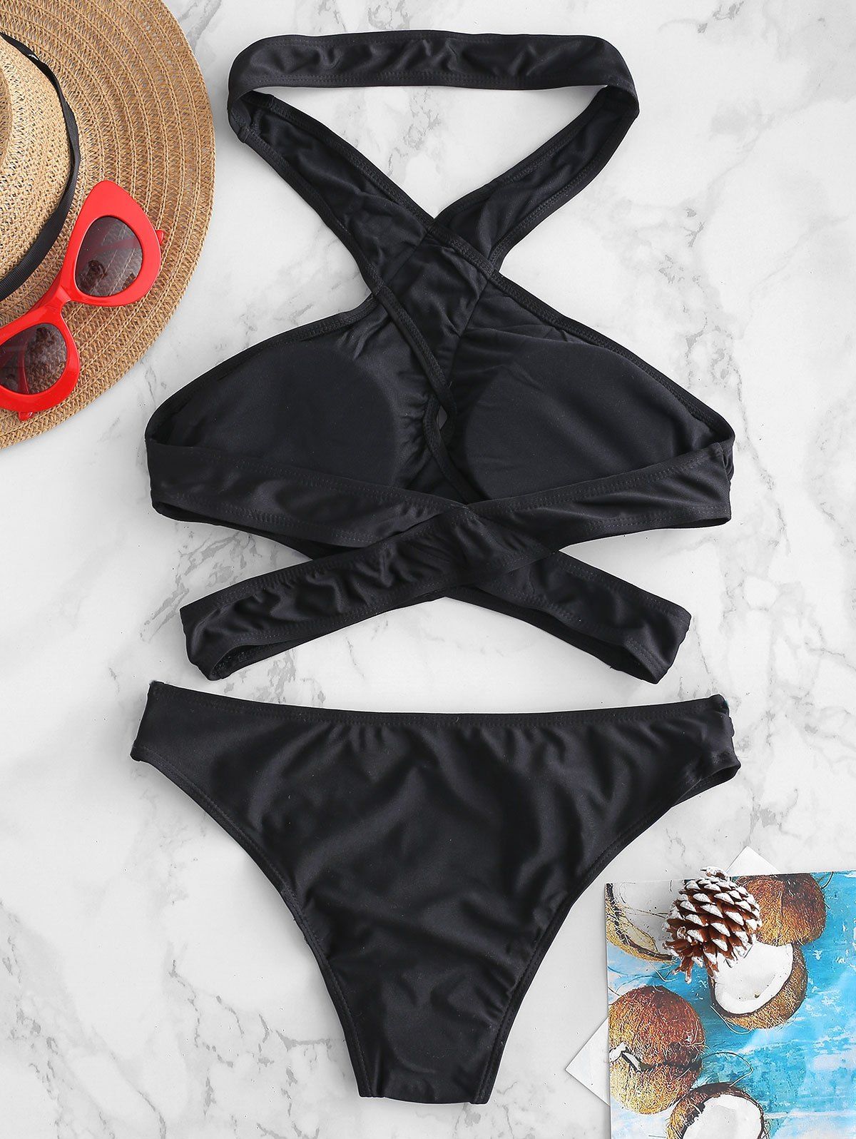 Off Halter Criss Cross Cut Out Bikini Set In Black Dresslily