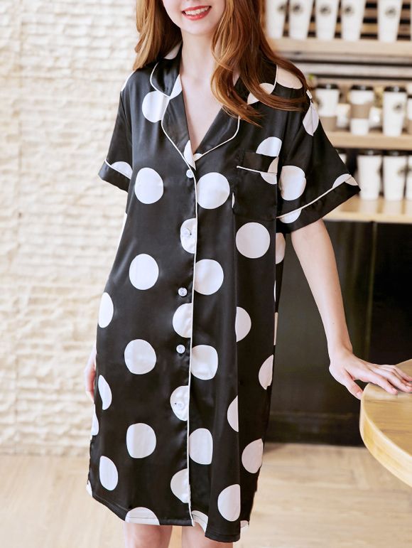 Robe Pyjama Imprimé à Pois - Noir L