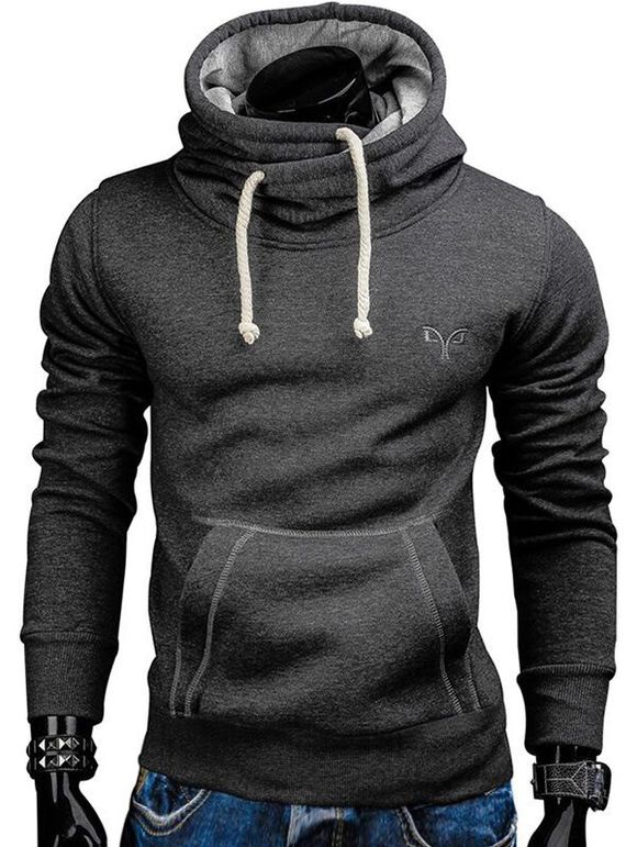 Whole Colored Drawstring Casual Hoodie - CARBON GRAY XL