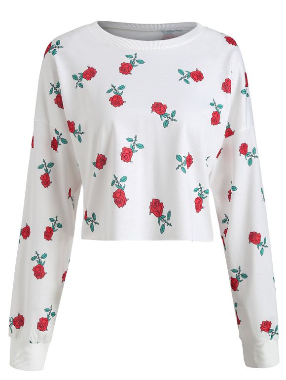 Sweat-shirt Court Rose Imprimée - Blanc L