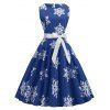 Robe de Noël Evasée Vintage Flocon de Neige Imprimé de Grande Taille - Bleu L