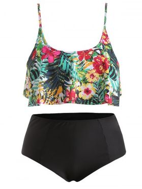 Plus Size Ruffle Trim Floral Print Bikini Set