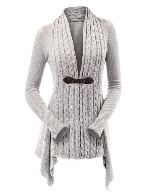 Cable Knit Buckle Asymmetrical Cardigan