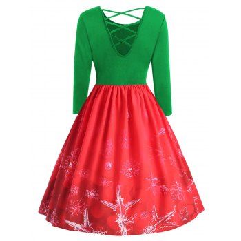 

Plus Size Christmas Snowflake Print Criss Cross Dress, Jungle green