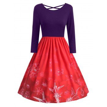 

Plus Size Christmas Snowflake Print Criss Cross Dress, Purple