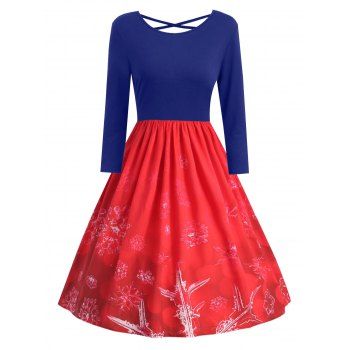 

Plus Size Christmas Snowflake Print Criss Cross Dress, Blue