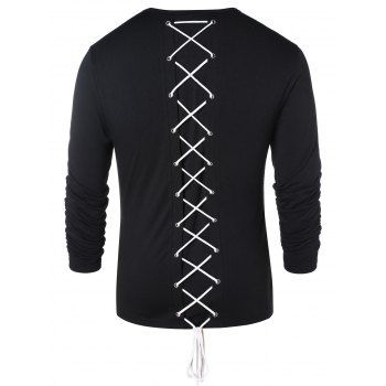 

Long Sleeve Lace Up Casual T-shirt, Black
