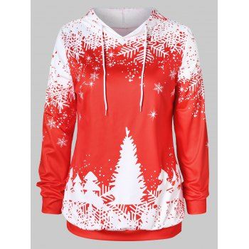 

Plus Size Christmas Tree Print Hoodie, Red