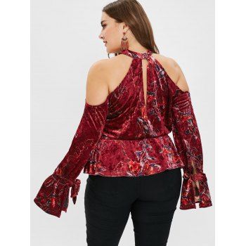 

Open Shoulder Plus Size Velvet T-shirt, Firebrick