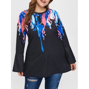 

Plus Size Flared Sleeve Long Tee, Black