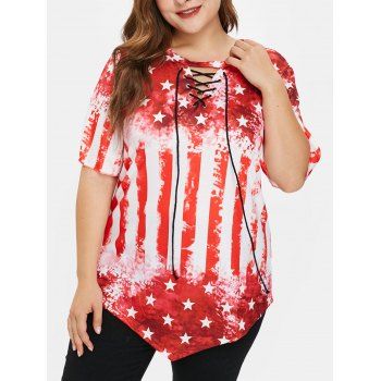 

Plus Size Lace Up American Flag Tee, Red
