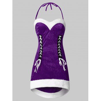 

Plus Size Halter Backless High Low Christmas Dress, Purple iris