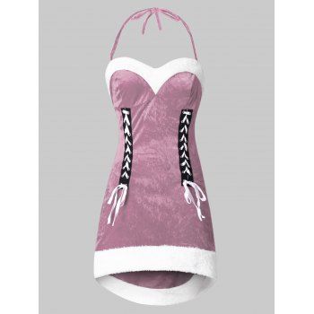 

Plus Size Halter Backless High Low Christmas Dress, Pig pink