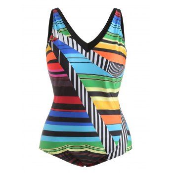 

Plus Size Color Block V Neck Swimwear, Black