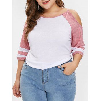 

Plus Size Cold Shoulder Two Tone Tee, Pink