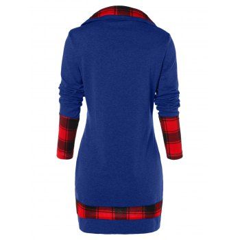 

Plaid Panel Cowl Neck Tulip Front T-shirt, Cobalt blue