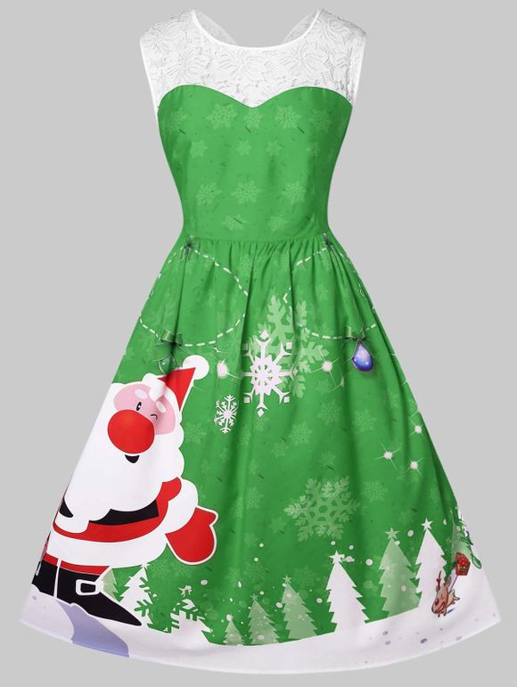 Robe Vintage Père Noël Imprimé de Grande Taille - Vert Trèfle 3X