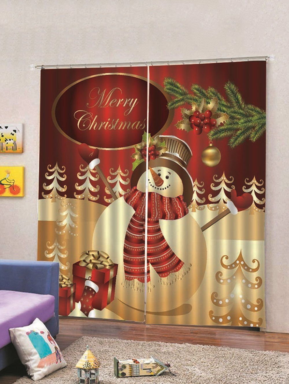 33 OFF 2021 2PCS Snowman Christmas Window Curtains In RED WINE   20181114104557 52555 