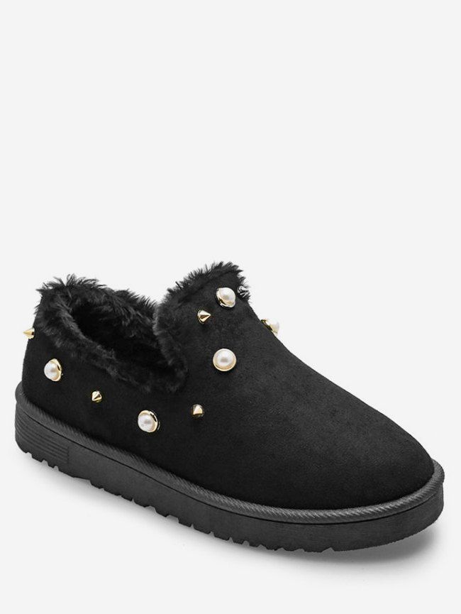 

Faux Pearl Winter Loafer Flats, Black