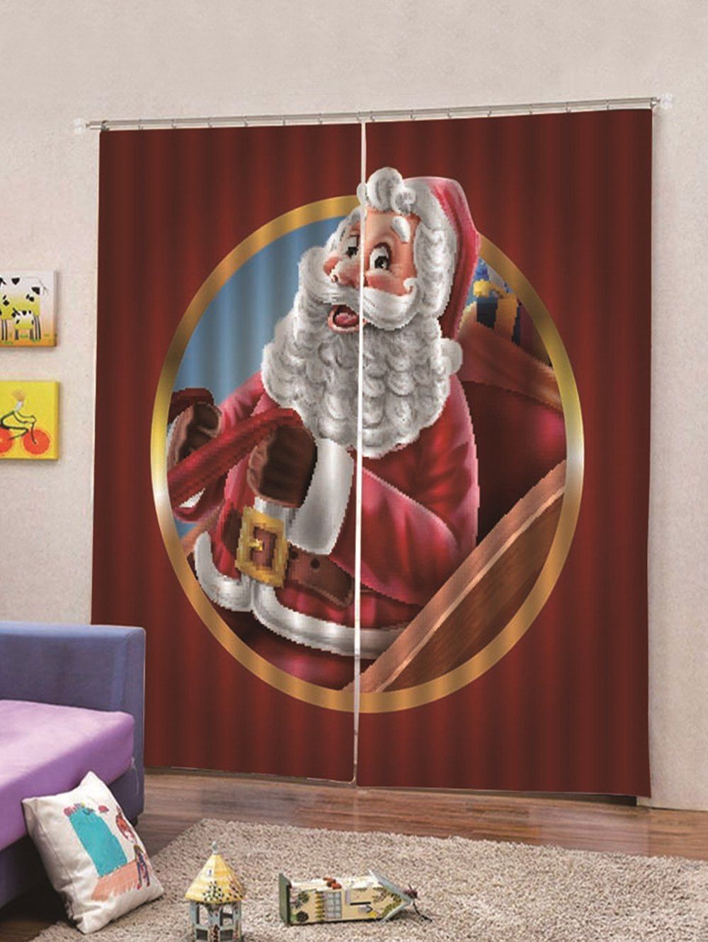 

2PCS Santa Claus Pattern Waterproof Window Curtains, Multi