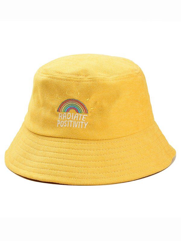 [38% OFF] 2020 Rainbow Embroidery Corduroy Bucket Hat In YELLOW | DressLily