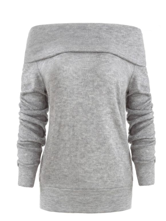Off The Shoulder Pullover Sweater - LIGHT GRAY L