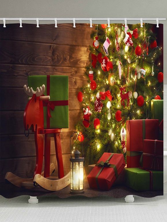 Rideau de douche imperméable avec impression de cadeaux de sapin de Noël - multicolor W59 X L71 INCH