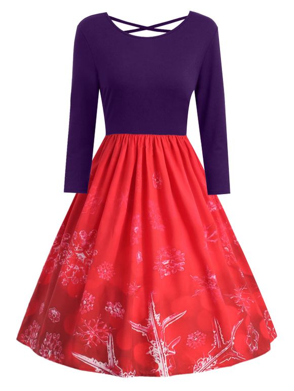 Robe de Noël Croisée Flocon de Neige Imprimé de Grande Taille - Pourpre 4X