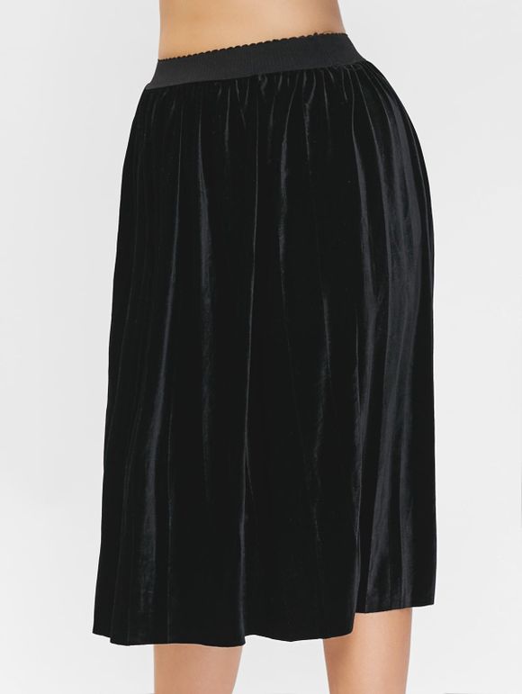 Jupe à Taille Elastique de Grande Taille en Velours - Noir 2X