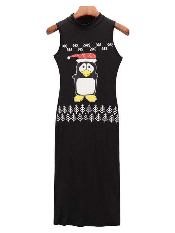 Robe de Noël Fourreau Pingouin Imprimé - Noir XL