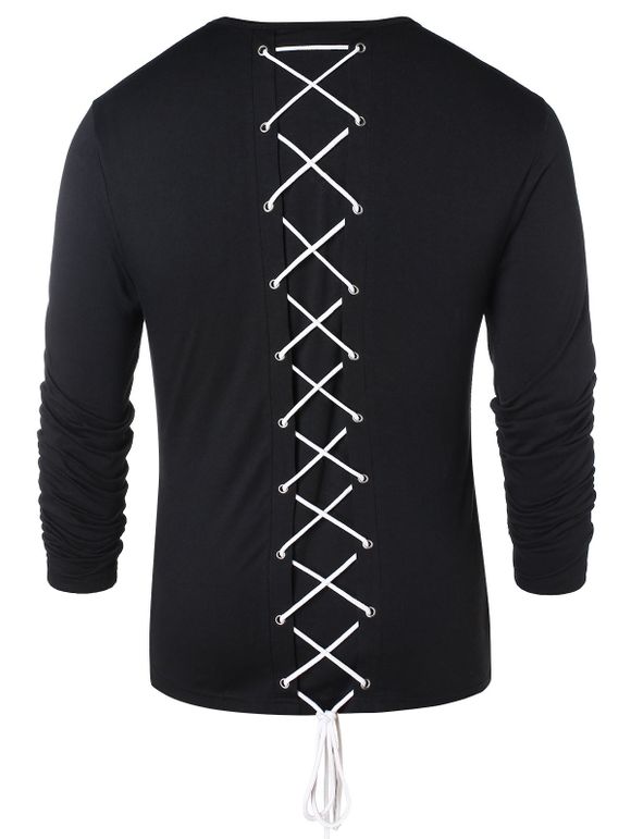 T-Shirt Décontracté Manches Longues à Lacets - Noir 2XL